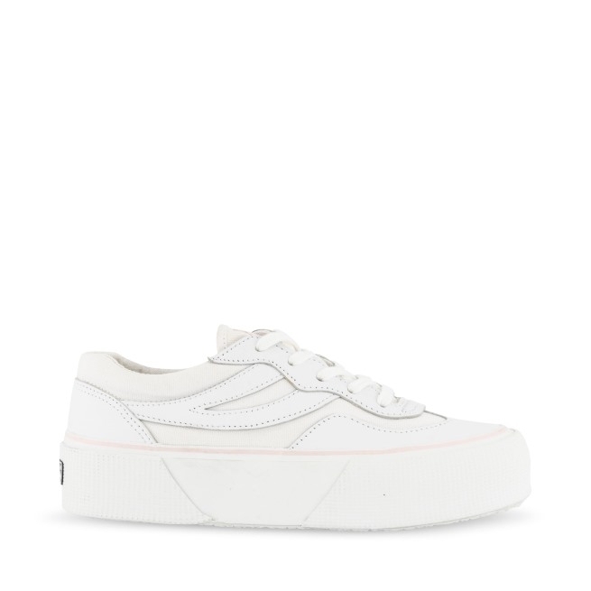 Superga 3041 Revólver Plataforma De Couro Branco-rosa Ish