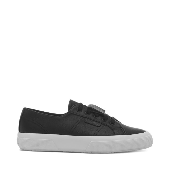 Superga 2750 Couro Sintético à Base De Uva Preto E Branco