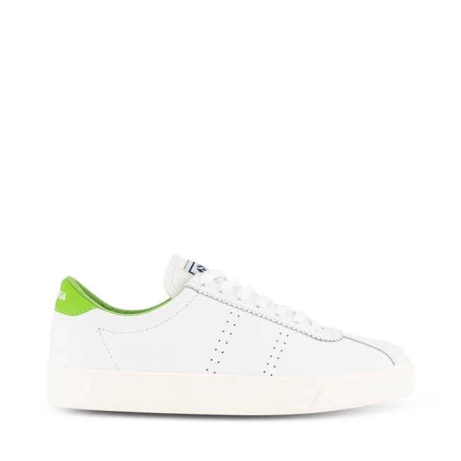 Superga 2843 Club S Comfort Couro Branco Verde Flash