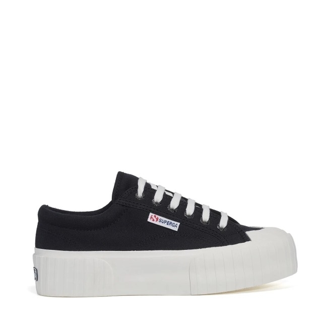 Plataforma Listrada Superga 2631 Preto Branco