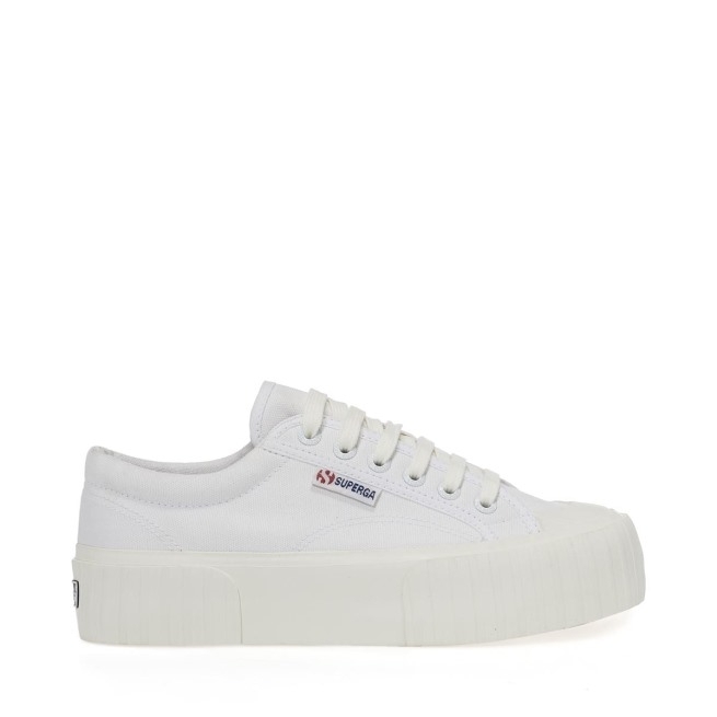 Plataforma Listrada Superga 2631 Branco Branco