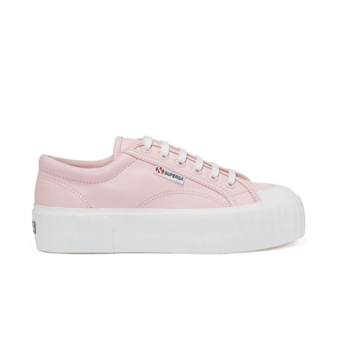 Superga 2631 Plataforma Listrada Vegan Rosa Branco