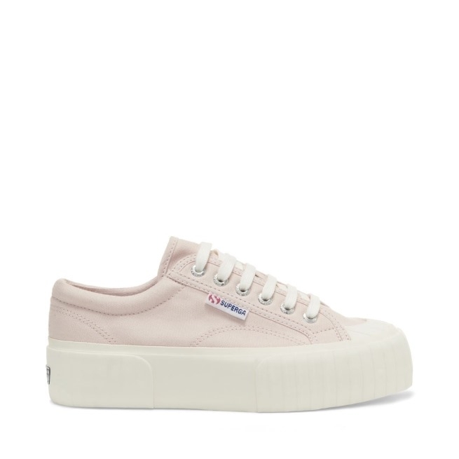 Plataforma Listrada Superga 2631 Amêndoa Rosa