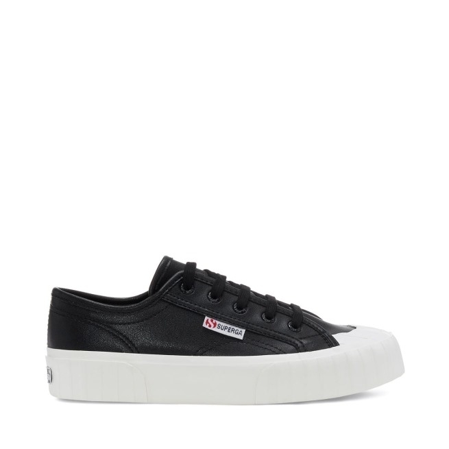 Superga 2630 Stripe Couro Sintético Vegano Preto E Branco
