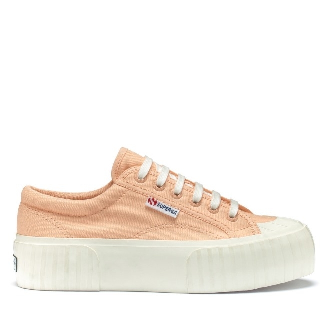 Superga 2631 Plataforma Listrada Rosa Pêssego-f Avorio