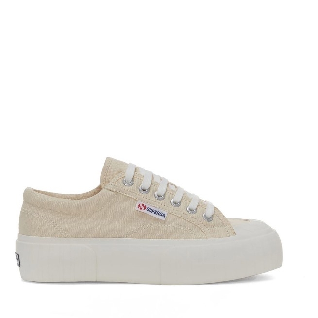Plataforma Listrada Superga 2631 Bege Lt Eggshell-f Avorio
