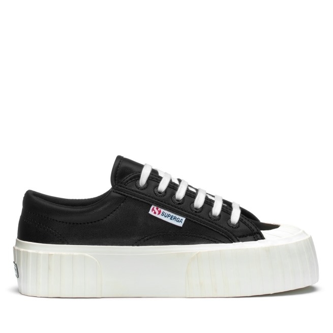 Superga 2631 Plataforma Listrada Vegan Preto-branco Avorio