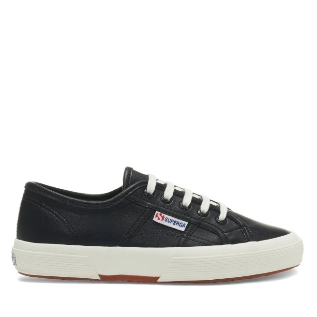 Superga 2750 Couro Vegano Preto E Branco Avorio