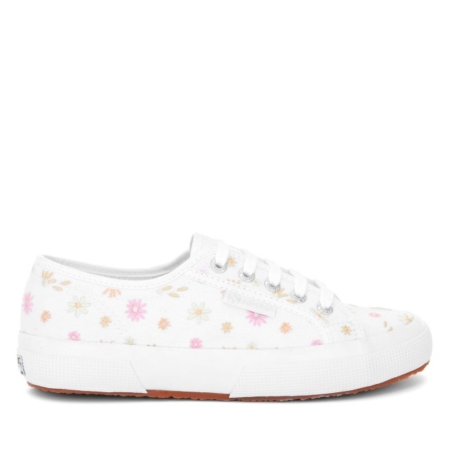 Superga 2750 Flores Bordadas Flores Brancas Multicoloridas