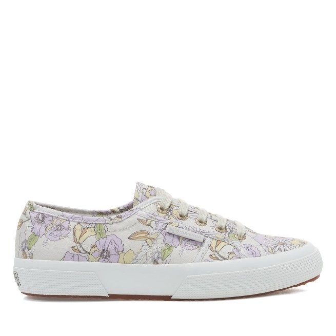 Superga 2750 Estampa Floral Lt Bege Lilla Lt Flores Amarelas