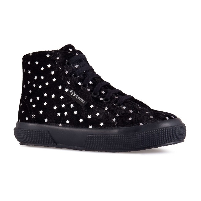 Superga 2795 Kids Veludo Estrelas Estrelas Preto-prata